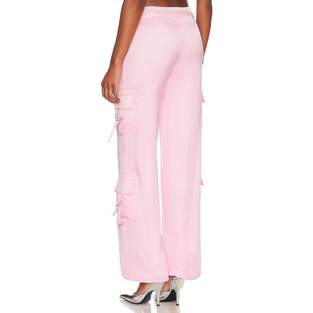 Lovers and Friends Kit Cargo Pant Light Pink Satin Wide Leg Buckle Trousers M - Picture 3 of 6